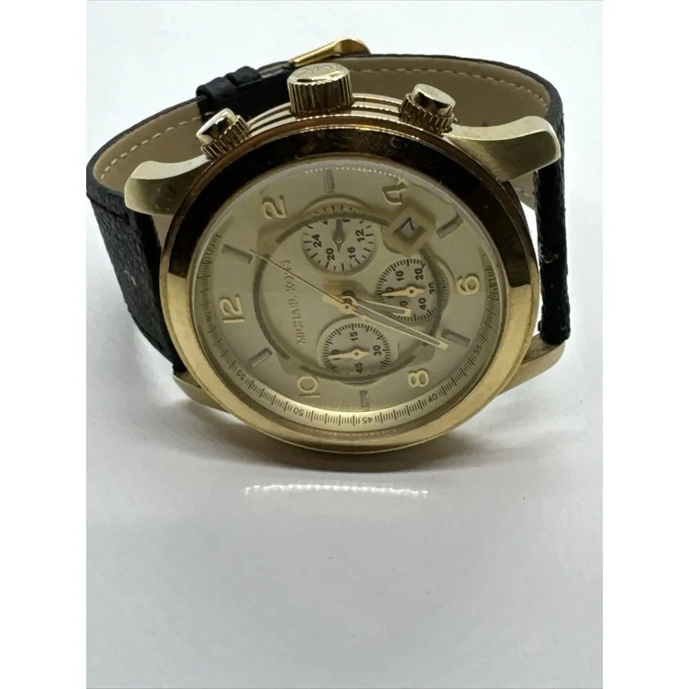 Michael Kors Runway MK8077 Men's Black Leather Analog Dial Quartz Watch JNA828